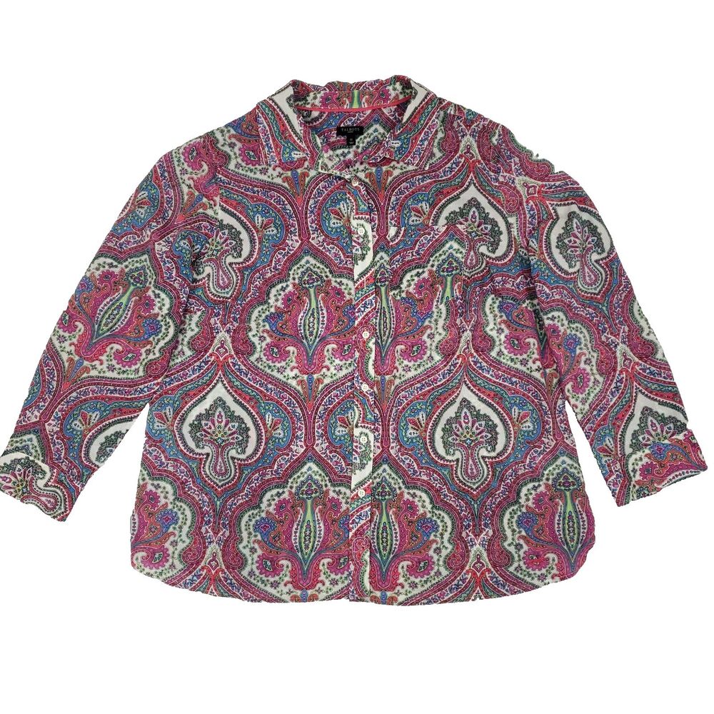 Talbots Longsleeve Button Down Shirt 1X Paisley Retro Western